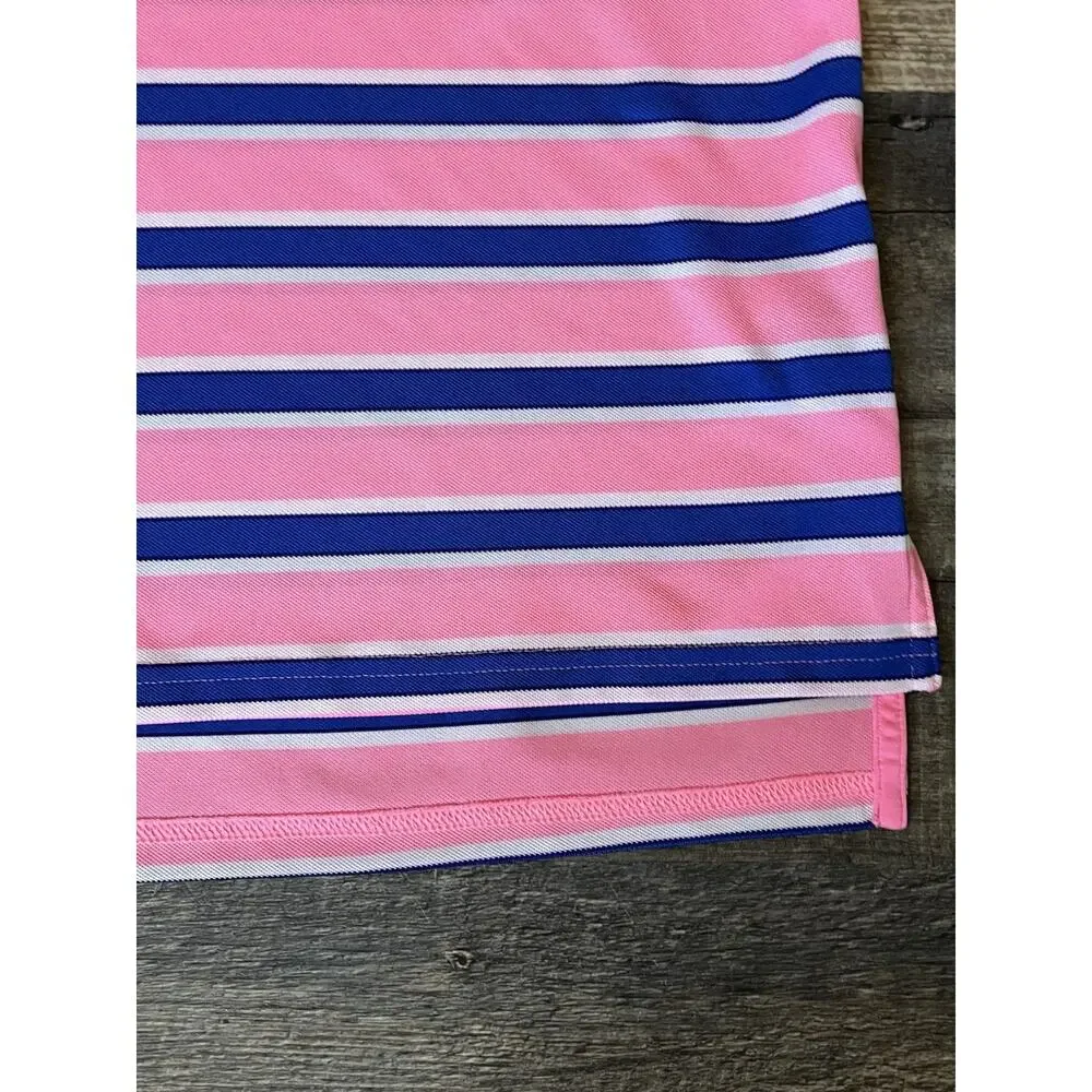 RLX Ralph Lauren Golf Polo Men L Pink Blue Wht Stripe Bear Mountain Performance